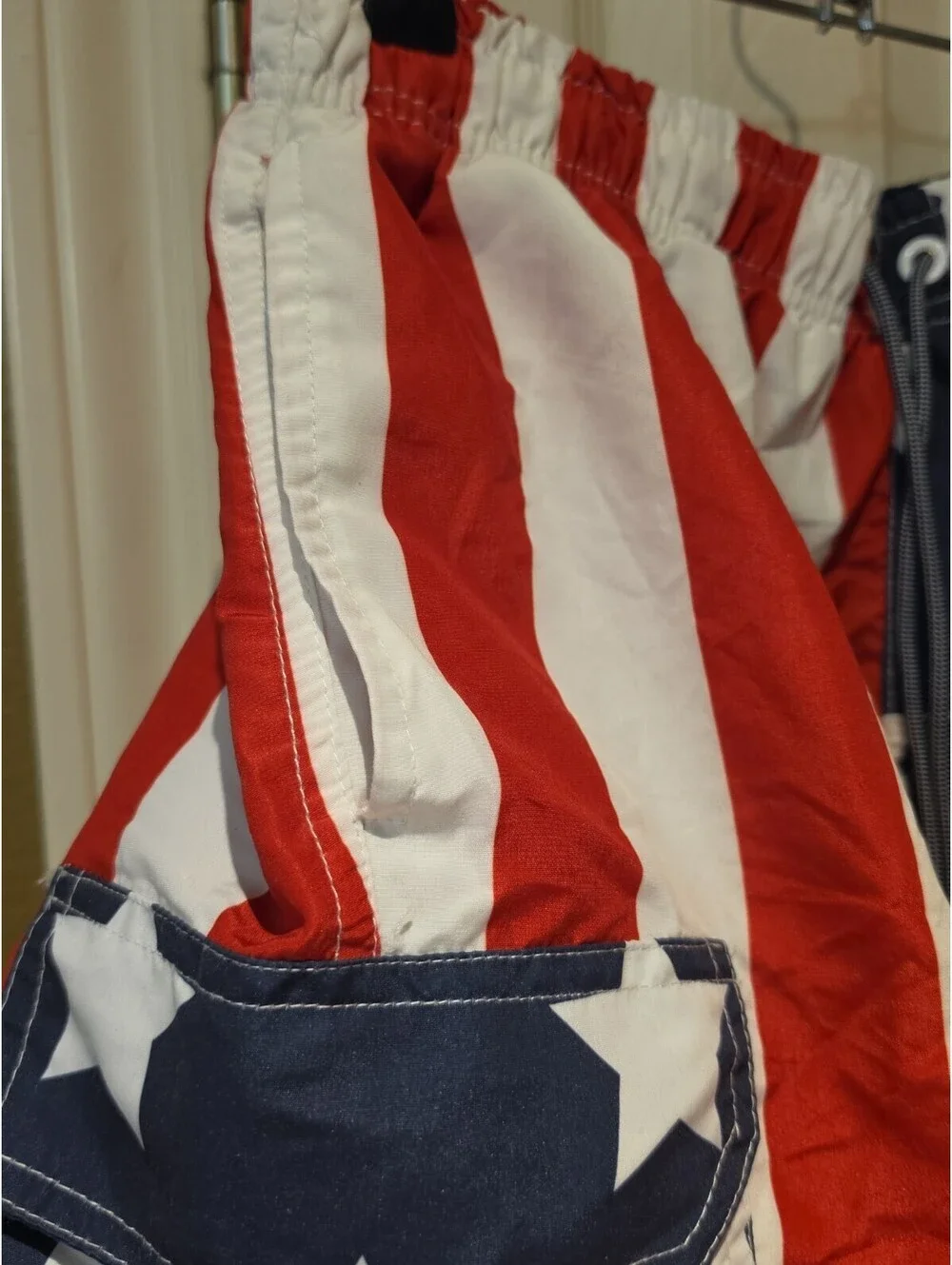 NBN Gear NBNgear Swim Trunks Red White Blue Flag 4th July  Mens L No Liner